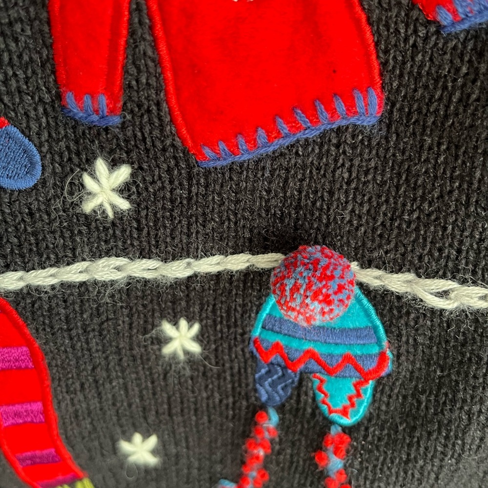 Coldwater Creek Black V-Neck Winter Motif Gloves Hats Mittens Zip Cardigan 3X - Picture 6 of 10